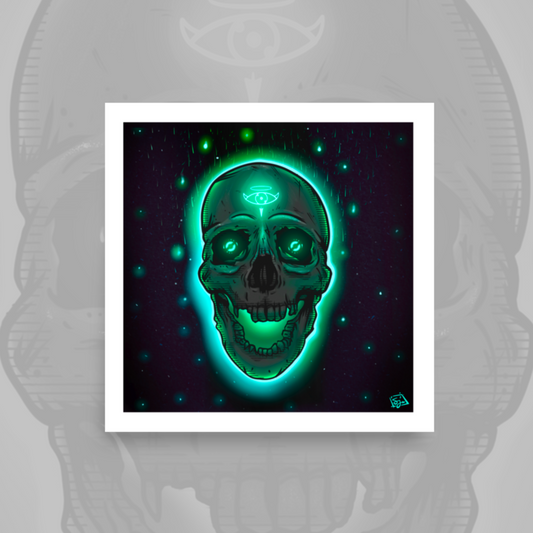 Green Cosmic Skull Shaman - Sinjeezus Art Print
