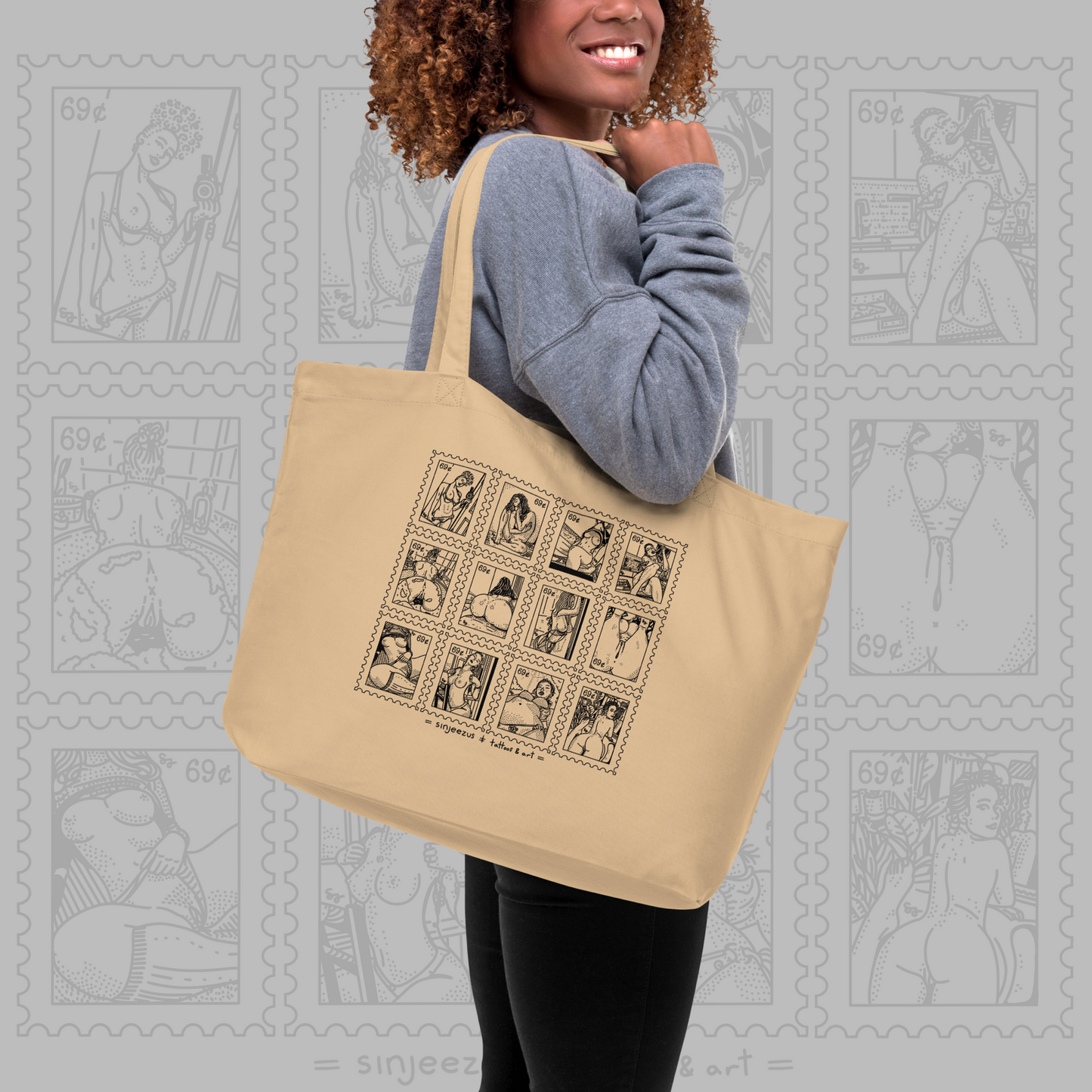 Sexy Stamps - Sinjeezus Large Eco Tote Bag